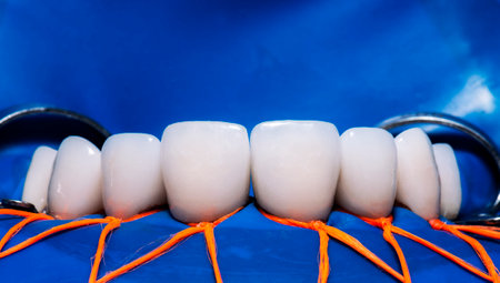 emax crowns fixation with blue ruberdamの写真素材