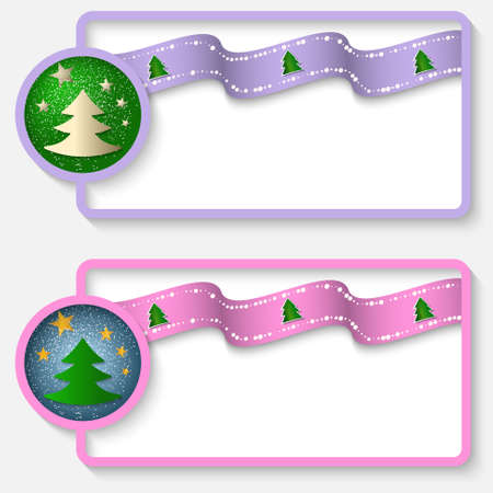 two white abstract text frame with a Christmas tree and ribbonのイラスト素材
