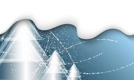 blue vector background with Christmas tree and falling snowのイラスト素材