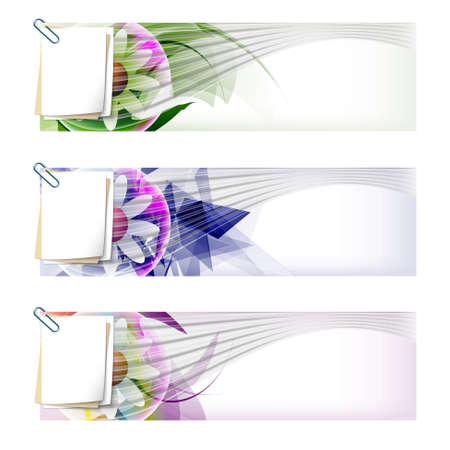 set colored abstract banner with flower and paper clipのイラスト素材