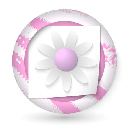 violet abstract icon with paper and flowerのイラスト素材