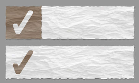 set of two banners with crumpled paper and check boxのイラスト素材