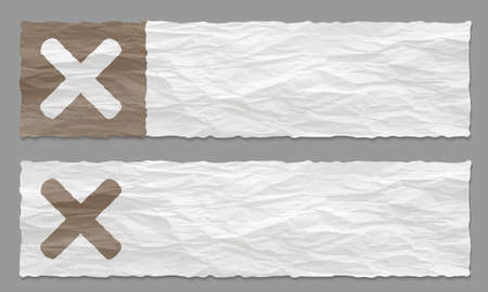 set of two banners with crumpled paper and ban symbolのイラスト素材