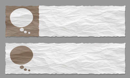 set of two banners with crumpled paper and speech bubbleのイラスト素材