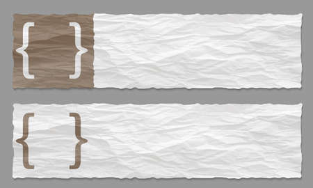 set of two banners with crumpled paper and bracketsのイラスト素材