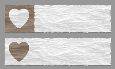 set of two banners with crumpled paper and heartのイラスト素材