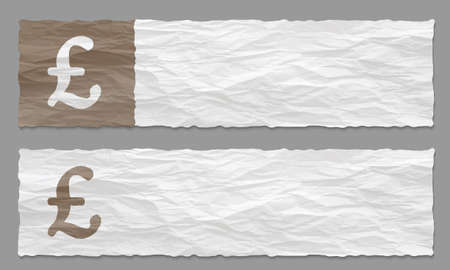 set of two banners with crumpled paper and pound symbolのイラスト素材