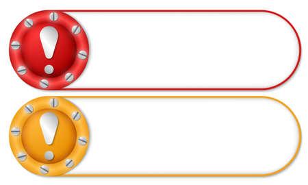 set of two buttons with screws and exclamation markのイラスト素材