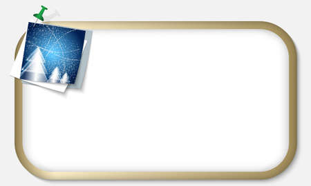 golden frame with pushpin and Christmas landscapeのイラスト素材