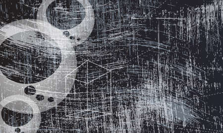 transparent geometry objects and speech bubble and scratched backgroundのイラスト素材