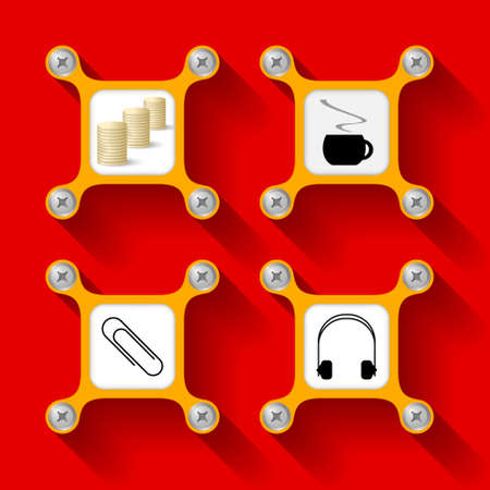 abstract yellow objects and screws and symbolsのイラスト素材