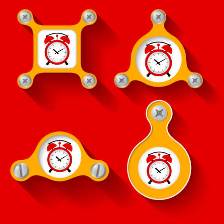 abstract yellow objects and screws and alarm clockのイラスト素材