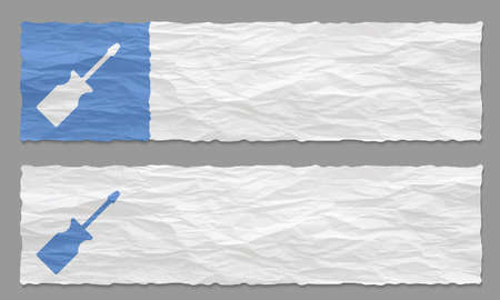 set of two banners with crumpled paper and screwdriverのイラスト素材