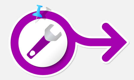 Purple arrow with white frame and spannerのイラスト素材