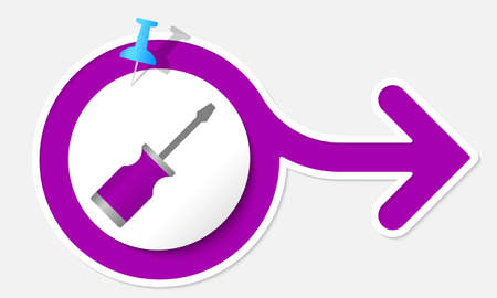 Purple arrow with white frame and screwdriverのイラスト素材