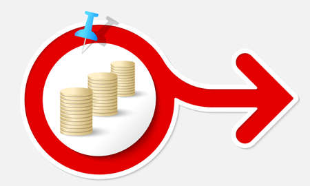 Abstract arrow with white frame and coinのイラスト素材