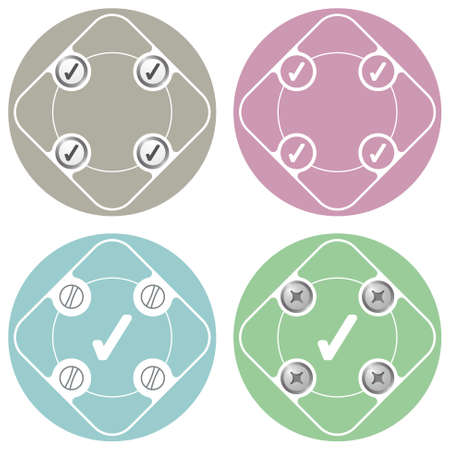 Set of four colored flat simple frames and check boxのイラスト素材