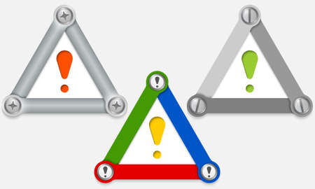 Set of three colored triangles and exclamation markのイラスト素材