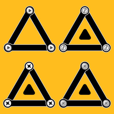 Set of four flat simple triangles with screws and play symbolのイラスト素材