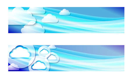 Set of two banners with waves and cloudsのイラスト素材