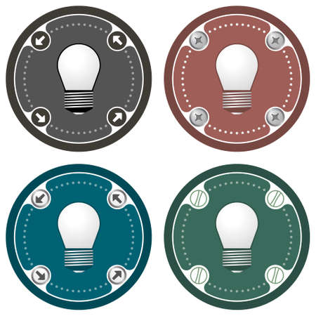 Set of four colored flat icons and bulbのイラスト素材