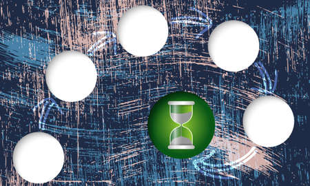 Vector scratched background and circular boxes for your text and sand glass
