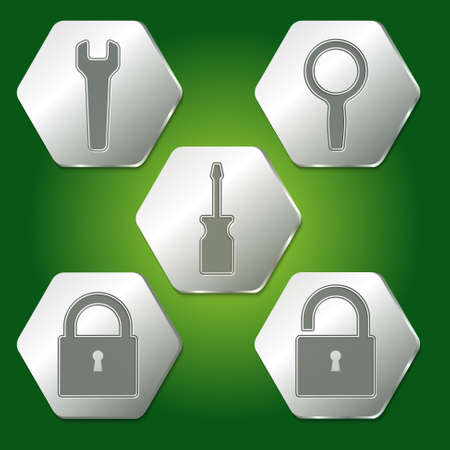 Set of five hexagons with different symbolsのイラスト素材