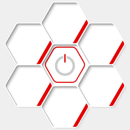 Set of five hexagons for your text and a power buttonのイラスト素材