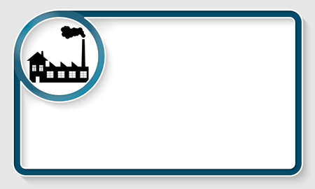 Blue text frame and white circle box with factory iconのイラスト素材