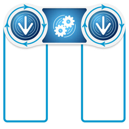 Two circular connected boxes for your text and cogwheels and arrowsのイラスト素材