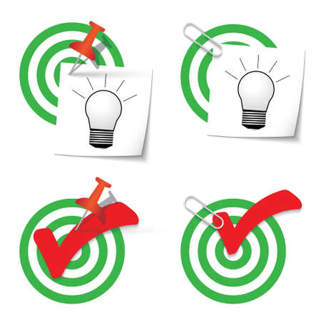 Four targets and thumbtack and paper clipのイラスト素材