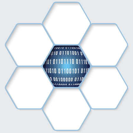 Set of five hexagons for your text and a binary codeのイラスト素材