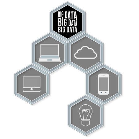 Six colored hexagons for your text and cogwheelsのイラスト素材