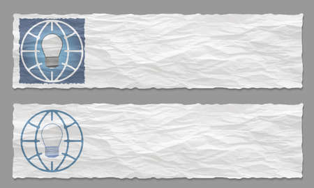 Set of two banners with crumpled paper and bulb iconのイラスト素材