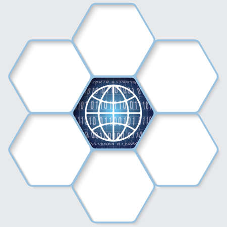 Set of five hexagons for your text and a globe iconのイラスト素材