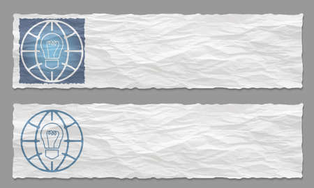 Set of two banners with crumpled paper and bulb iconのイラスト素材