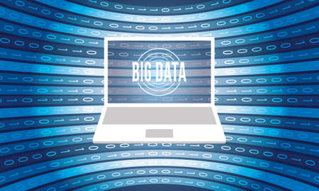 Vector backdrop with laptop, big data icon and binary codeのイラスト素材