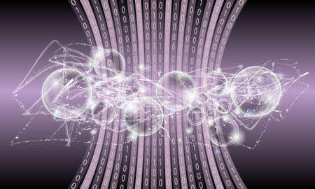 Vector abstract background with lights; lines, bubbles and binary code