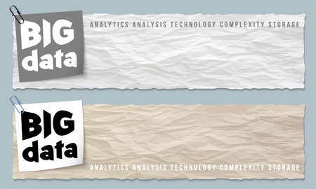 Two banners of crumpled paper with big data iconのイラスト素材