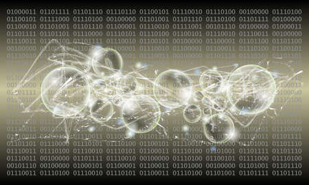Vector abstract background with lights; lines, bubbles and binary code