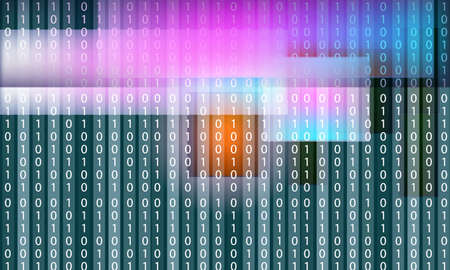 Vector abstract background with stripes and colored objects and vertical binary codeのイラスト素材