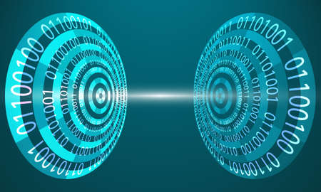 Futuristic abstract background with binary code and transparent circlesのイラスト素材