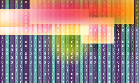 Vector abstract background with stripes and colored objects and vertical binary codeのイラスト素材