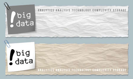 Two banners of crumpled paper with big data iconのイラスト素材