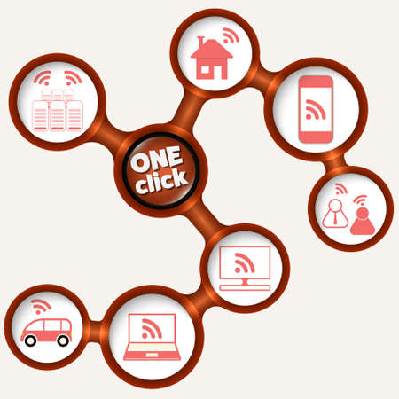 Vector circular frames and icon with the words one clickのイラスト素材