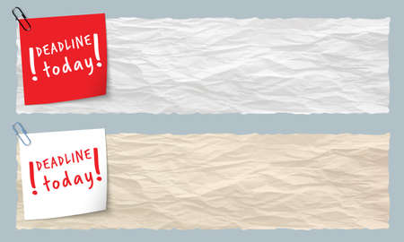 Two banners of crumpled paper with the words deadline todayのイラスト素材