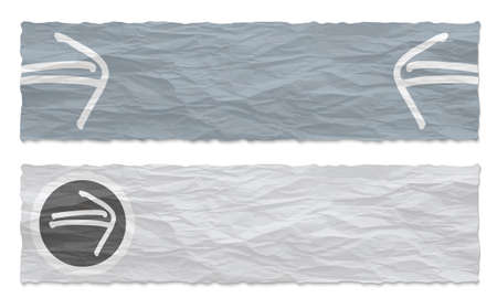 Two colored banners of crumpled paper and hand written arrowのイラスト素材