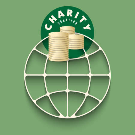 Big globe with theme of charity and coinのイラスト素材