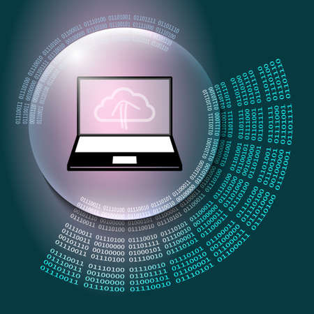 Vector abstract background and binary code and laptopのイラスト素材