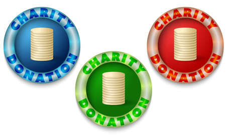 Three icons with color back light and the words charity, donationのイラスト素材